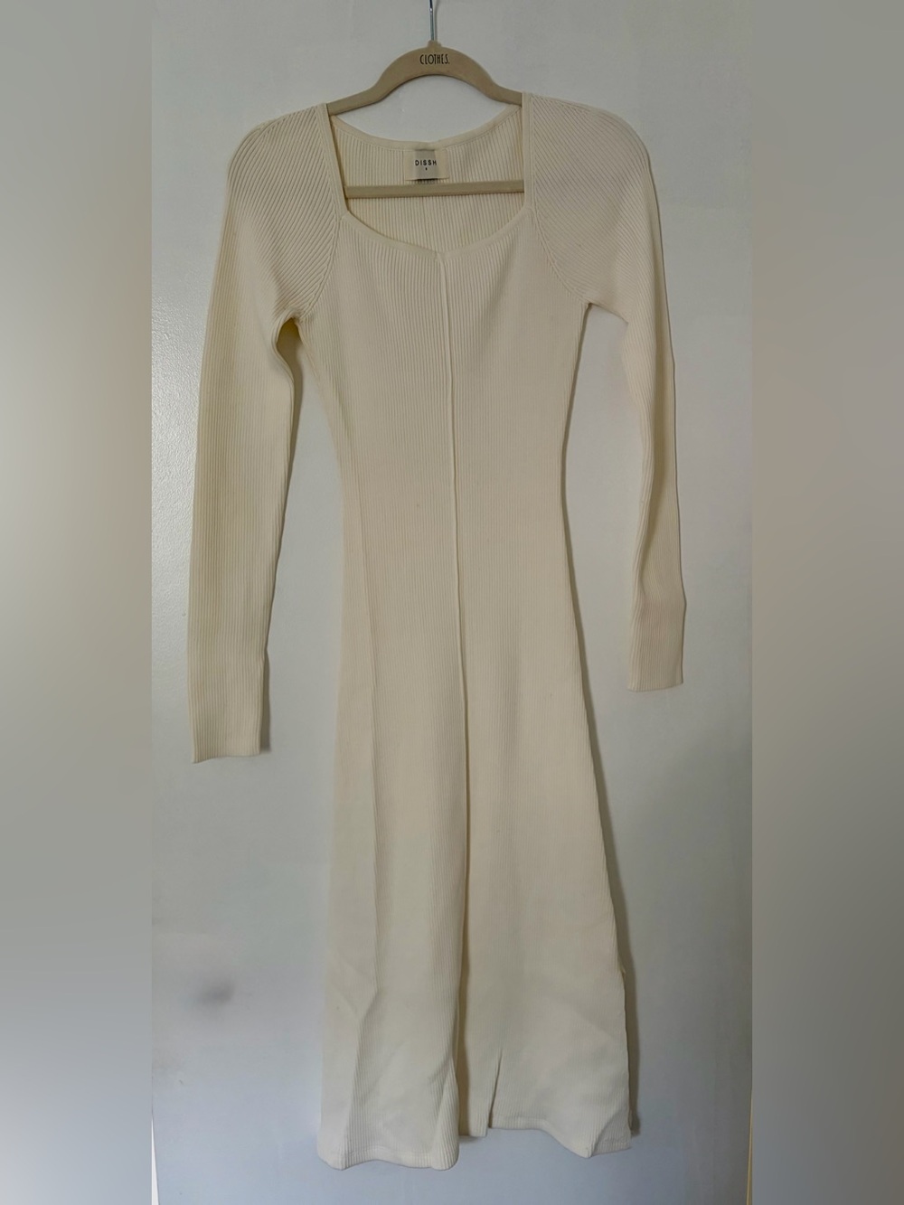 DISSH Cream/Ivory Ribbed Scoop-Neck Long Sleeve Knit Dress. Size Small. NWOT!